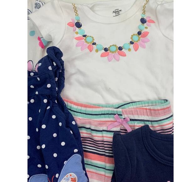 9 Baby Girls 9-12 Months One Piece Snap Up Sleepers Outfits Clothes Lot - Picture 3 of 4